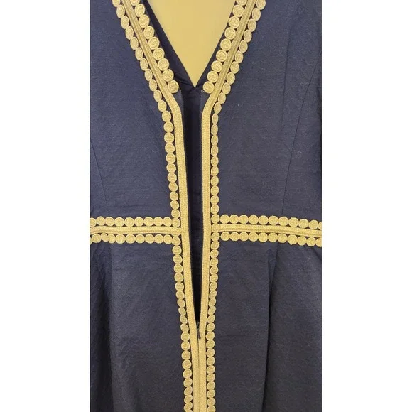 Lilly Pulitzer Bentley Shift Dress 100% Cotton Navy Blue Gold Lace Trim  Size 10